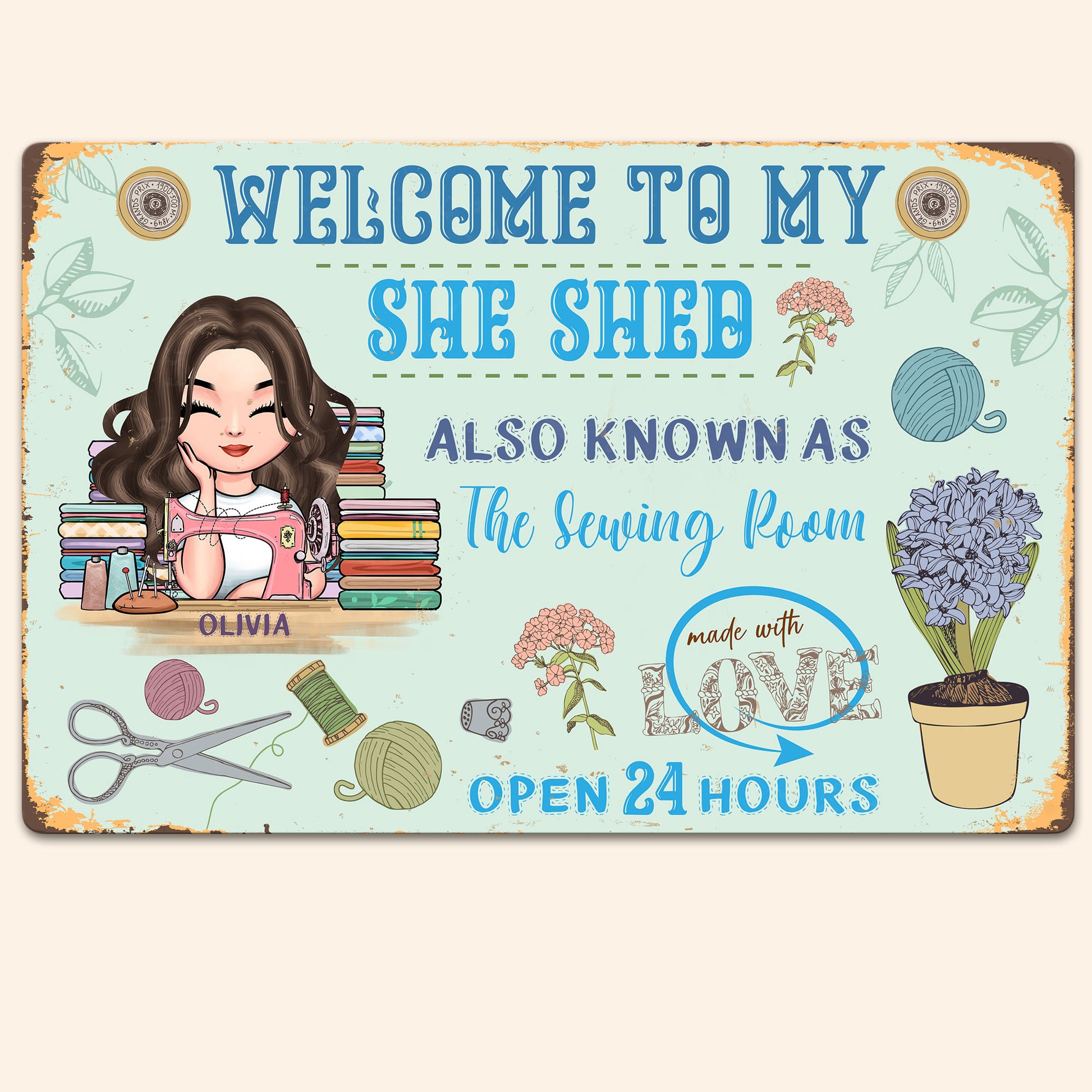 Welcome To My She Shed - Personalized Metal Sign - Birthday, Welcome Sign, Home Decor Gift For Sewing, Quilting, Crochet Lover, Mom, Grandma