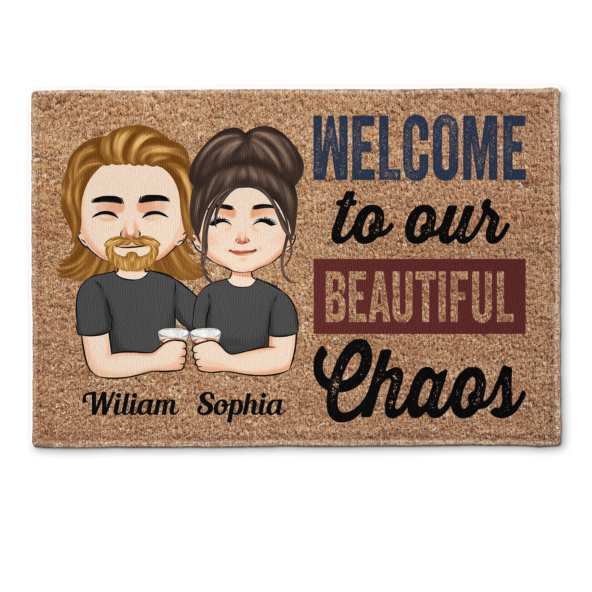 Welcome To Our Beatiful Chaos - Personalized Doormat - Welcome Mat, Funny Gift For Family, Dog Lover, Cat Lover, Pet Lover