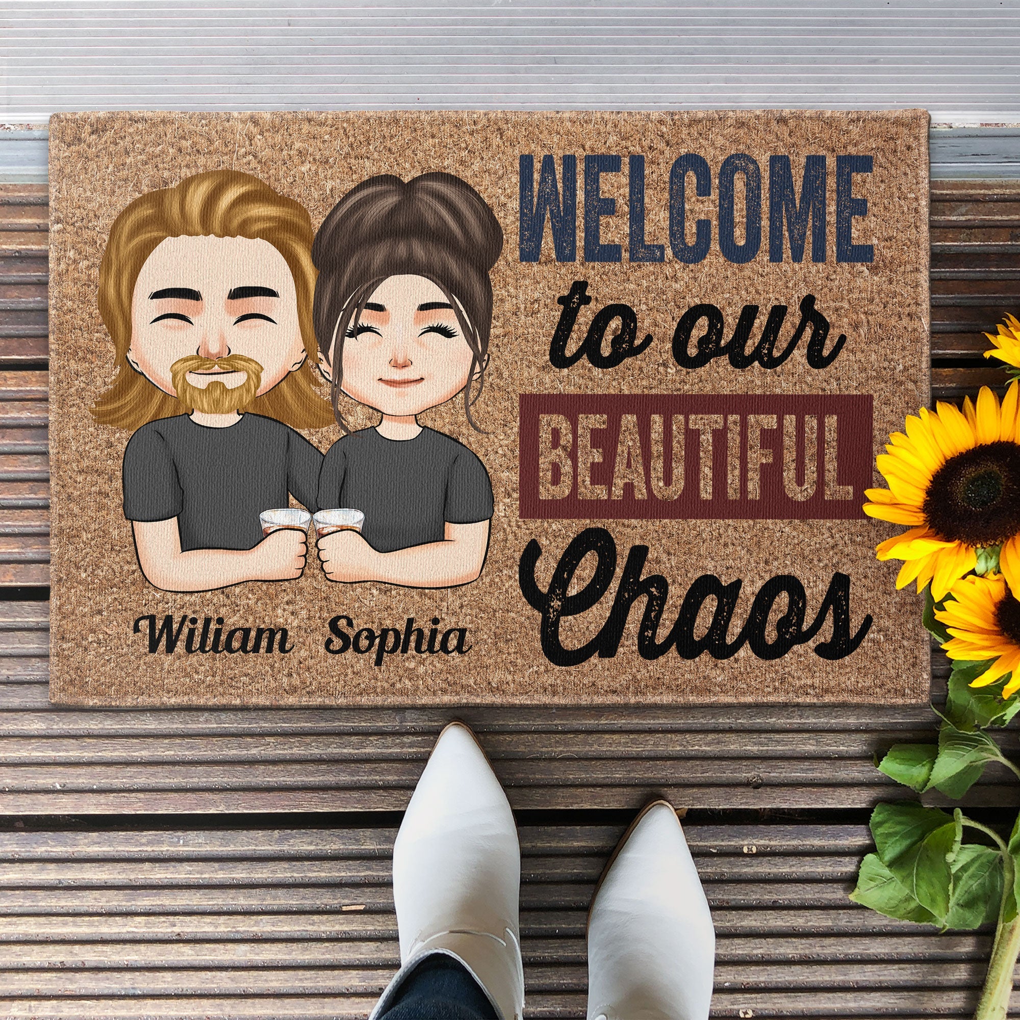 Welcome To Our Beatiful Chaos - Personalized Doormat - Welcome Mat, Funny Gift For Family, Dog Lover, Cat Lover, Pet Lover