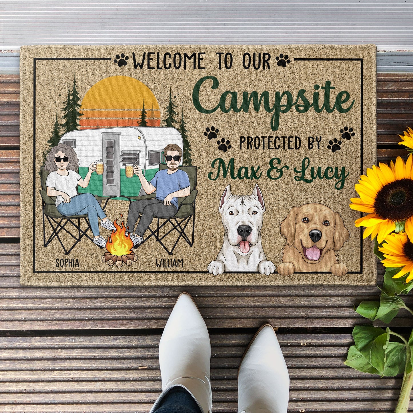 Welcome To Our Campsite Protected By Dogs - Personalized Doormat