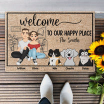 Welcome To Our Happy Place - Personalized Doormat