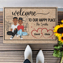 Welcome To Our Happy Place - Personalized Doormat