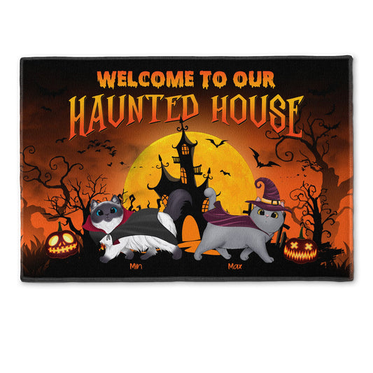 Welcome To Our Haunted House - Personalized Doormat - Halloween Gift For Cat Mom, Cat Lovers