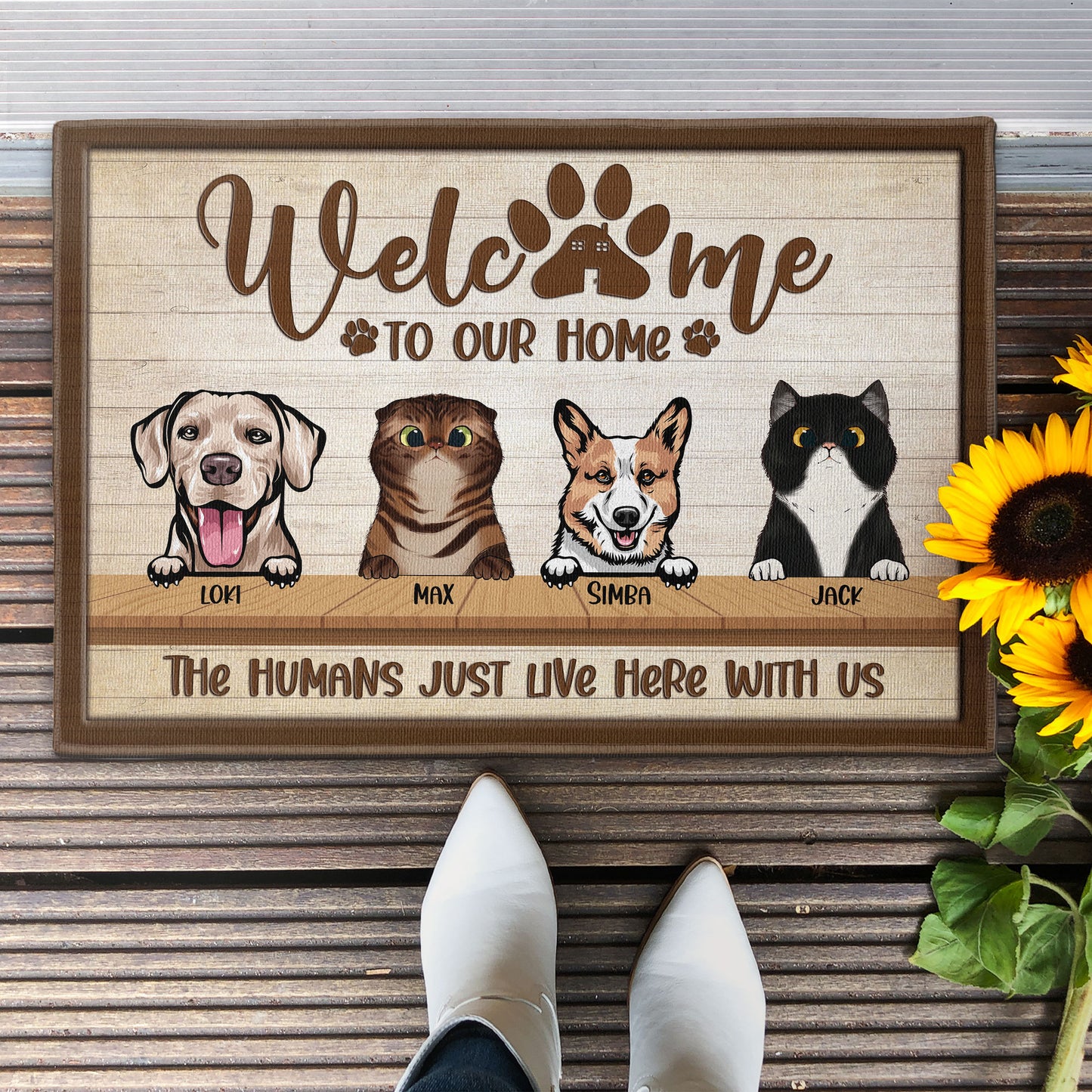 Personalized Dog Welcome Mat Welcome Sunflower Dog Doormat Custom Gif –  Myfihu
