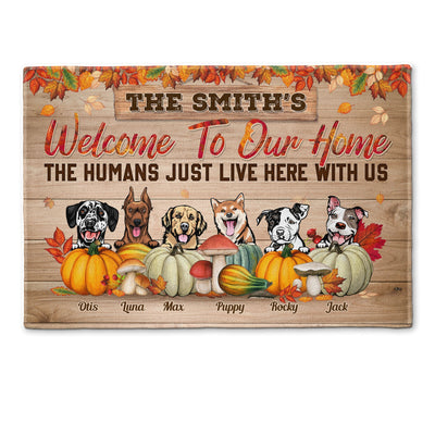 Welcome To Our Home - Personalized Doormat - Fall Season Gift For Family, Dad, Mom, Grandpa, Grandma, Dog Owner, Dog Lover, Porch Decorations, Fall Rug