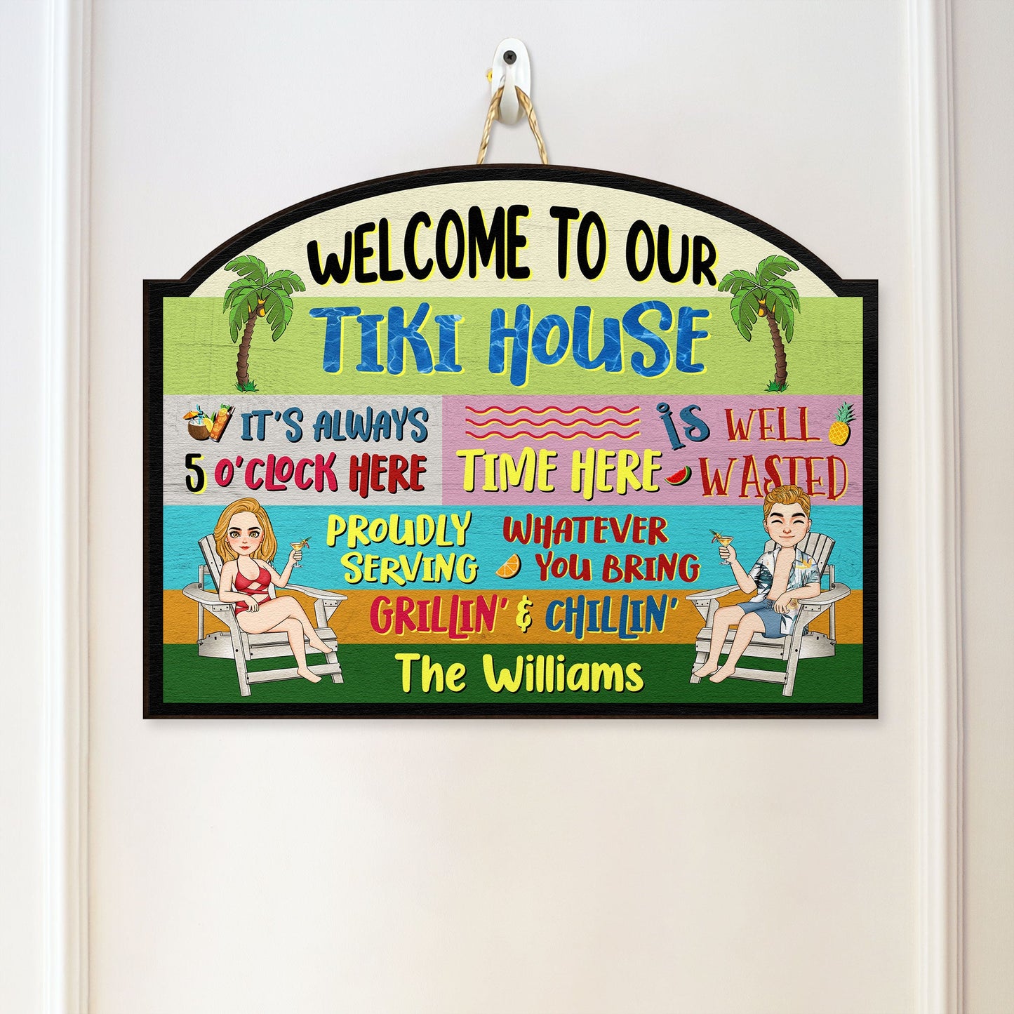 Welcome To Our Tiki House - Personalized Custom Shaped Wood Sign