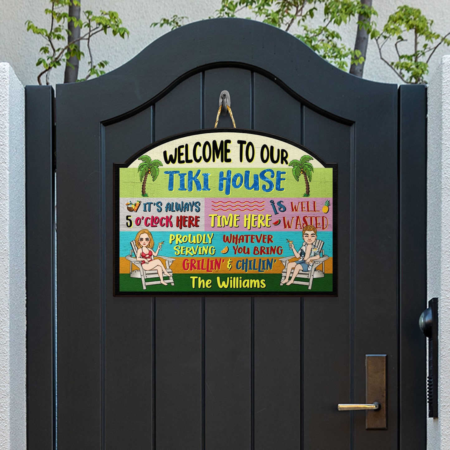 Welcome To Our Tiki House - Personalized Custom Shaped Wood Sign