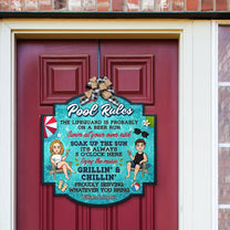 Welcome To Pool Rules Beach House Sign - Personalized Custom Shaped Wood Sign