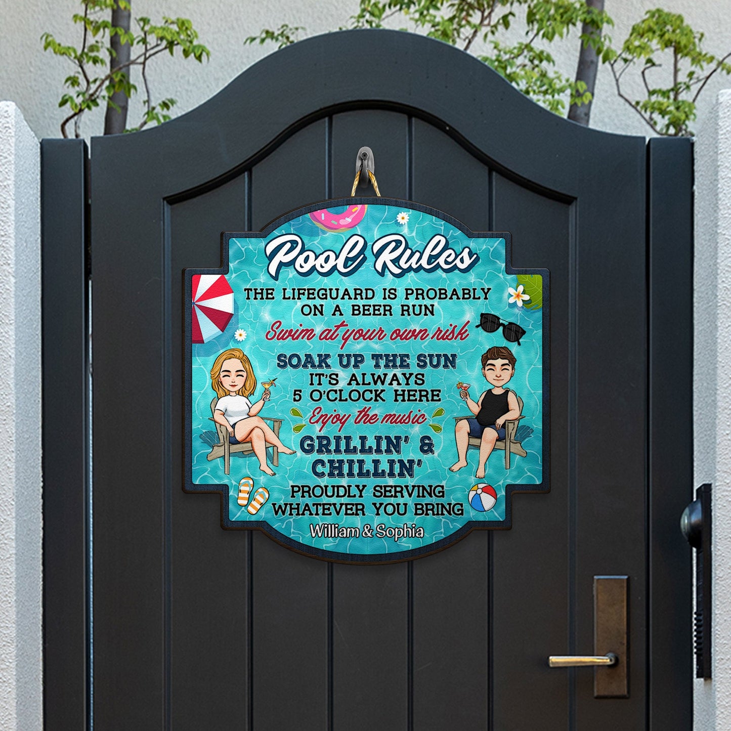 Welcome To Pool Rules Beach House Sign - Personalized Custom Shaped Wood Sign