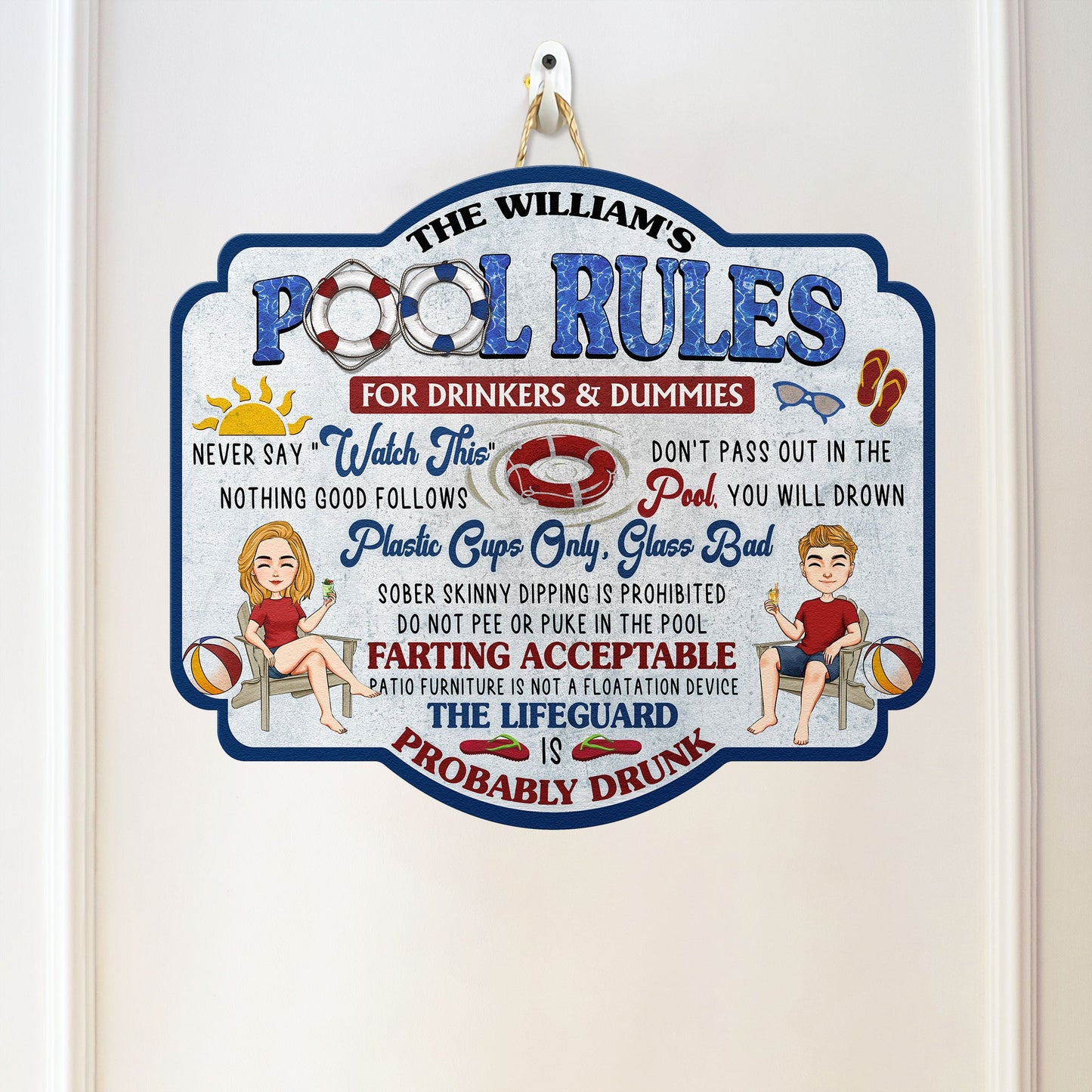 Welcome To Pool Rules Beach House Sign - Personalized Custom Shaped Wood Sign