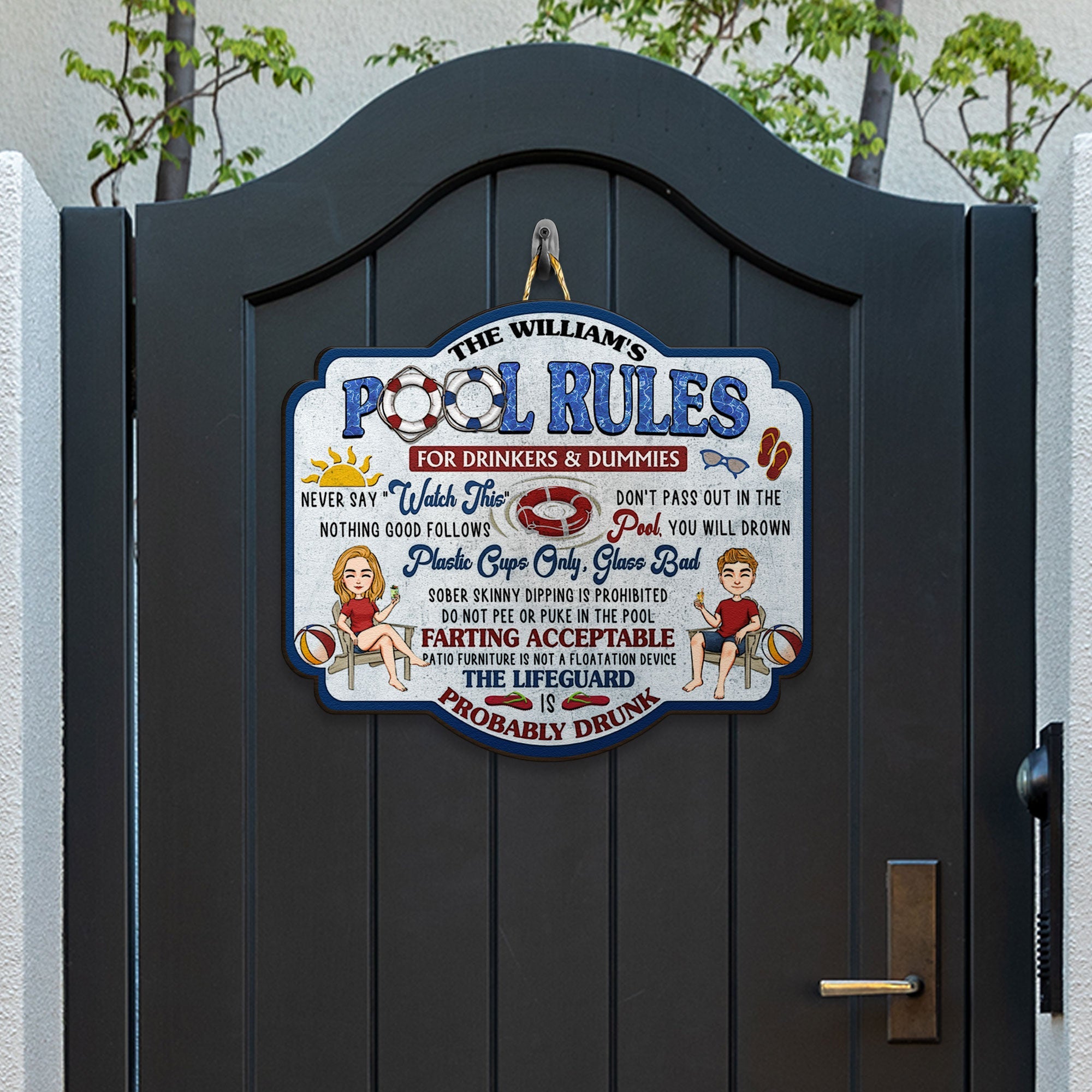Welcome To Pool Rules Beach House Sign - Personalized Custom Shaped Wood Sign