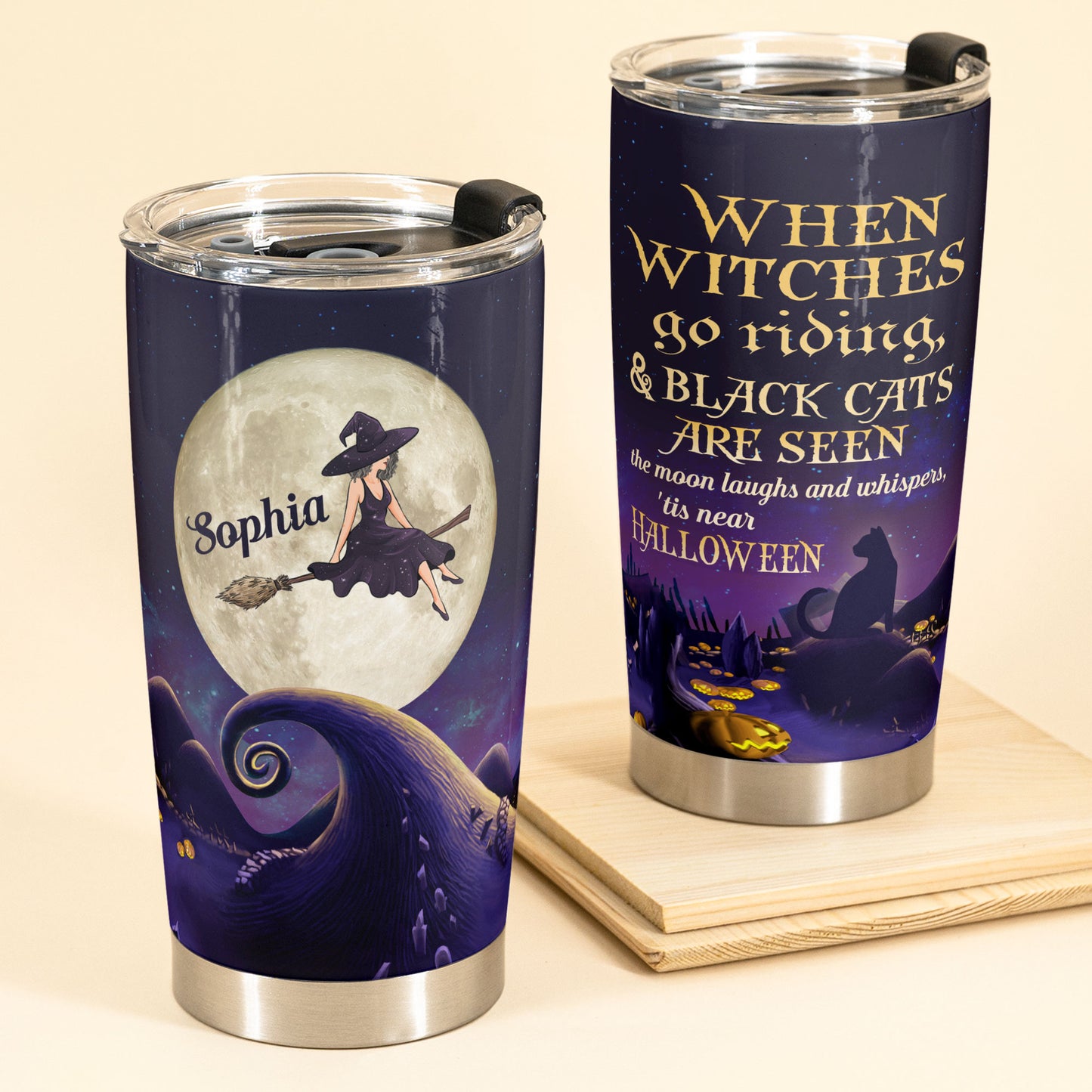 When Witches Go Riding - Personalized Tumbler Cup - Halloween Gift For Cat Lovers