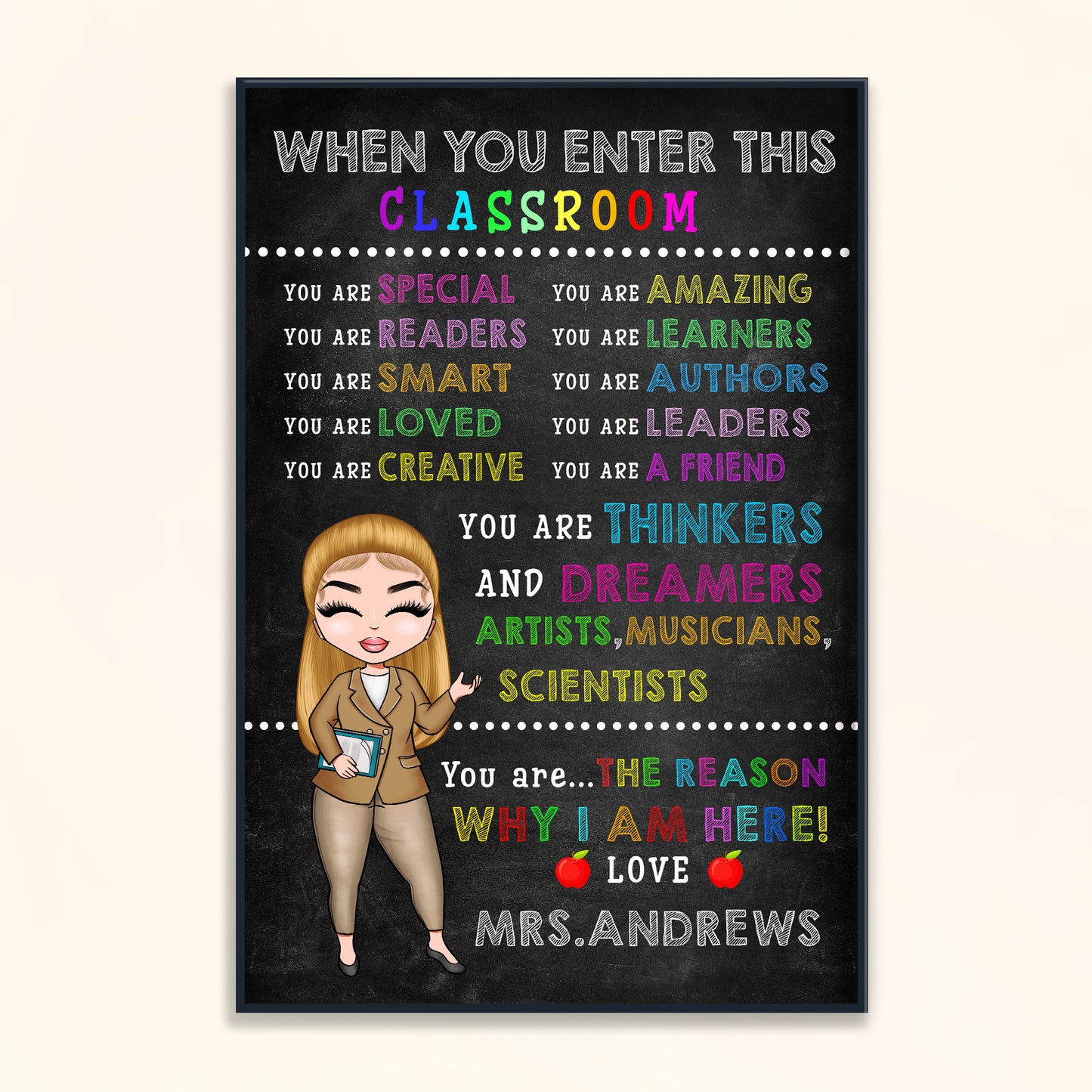 When You Enter This Classroom - Personalized Poster/Canvas -  Gift For Teacher - Cartoon Teacher