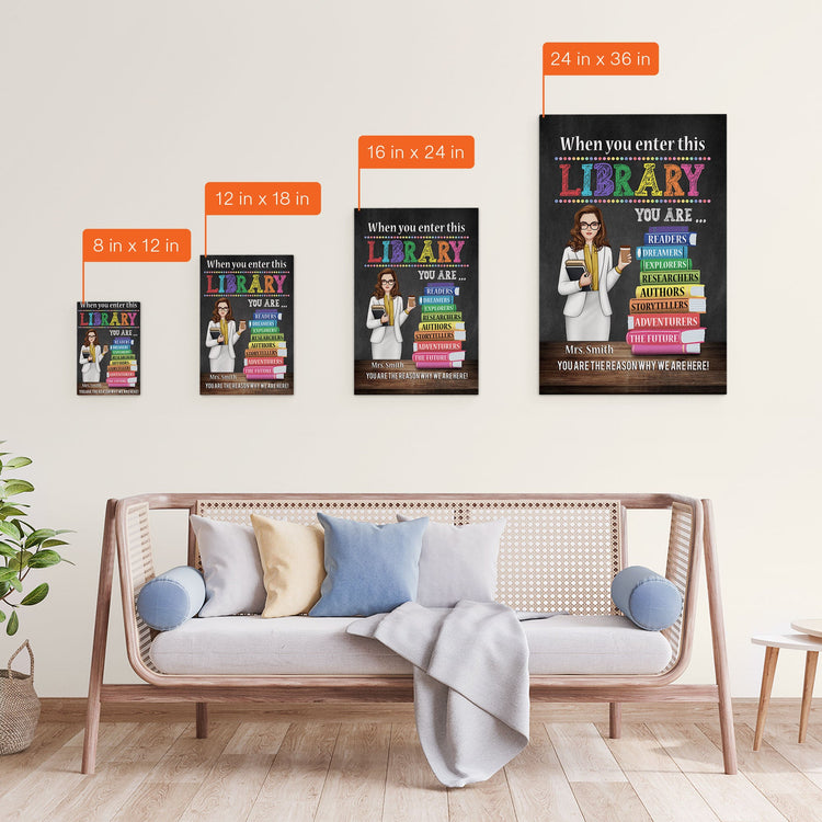 When You Enter This Library - Personalized Poster/Canvas - Back To School Gift For Teacher, Librarian, Library Rules Sign, Classroom Decor