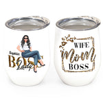 Wife Mom Boss Lady - Personalized Wine Tumbler - Birthday Gift For Mom, Boss, Wife - Leopard Design