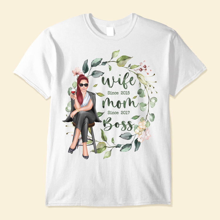 Wife Mom Boss - Personalized Shirt - Anniversary Gift Valentine's Day Gift For Wife