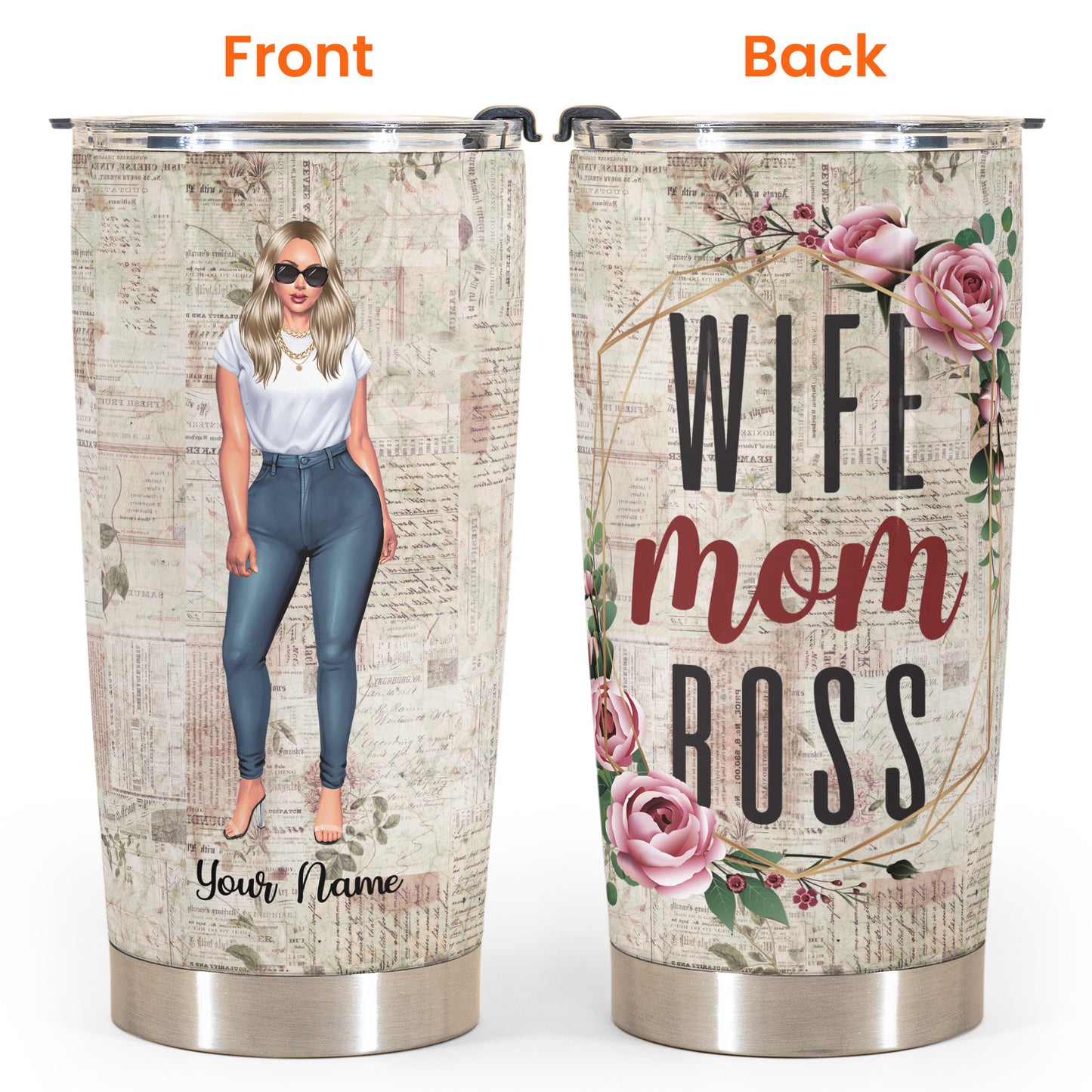 Wife Mom Boss - Personalized Tumbler Cup - Valentine's Day, Birthday Gift For Wife, Mom