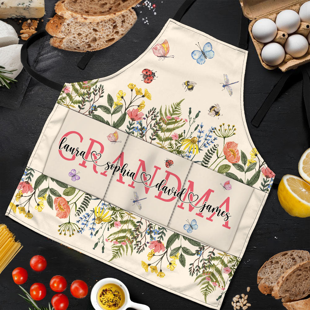 Wildflower Grandma - Personalized Apron With Pocket