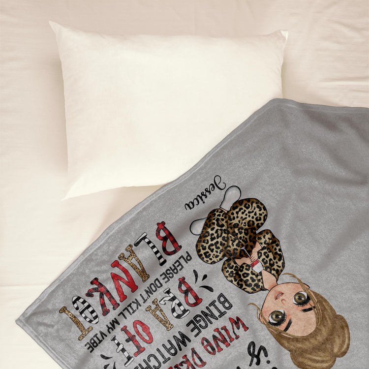 Wine Drinking Binge Watching  - Personalized Blanket - Birthday Gift For Her, Girl, Woman