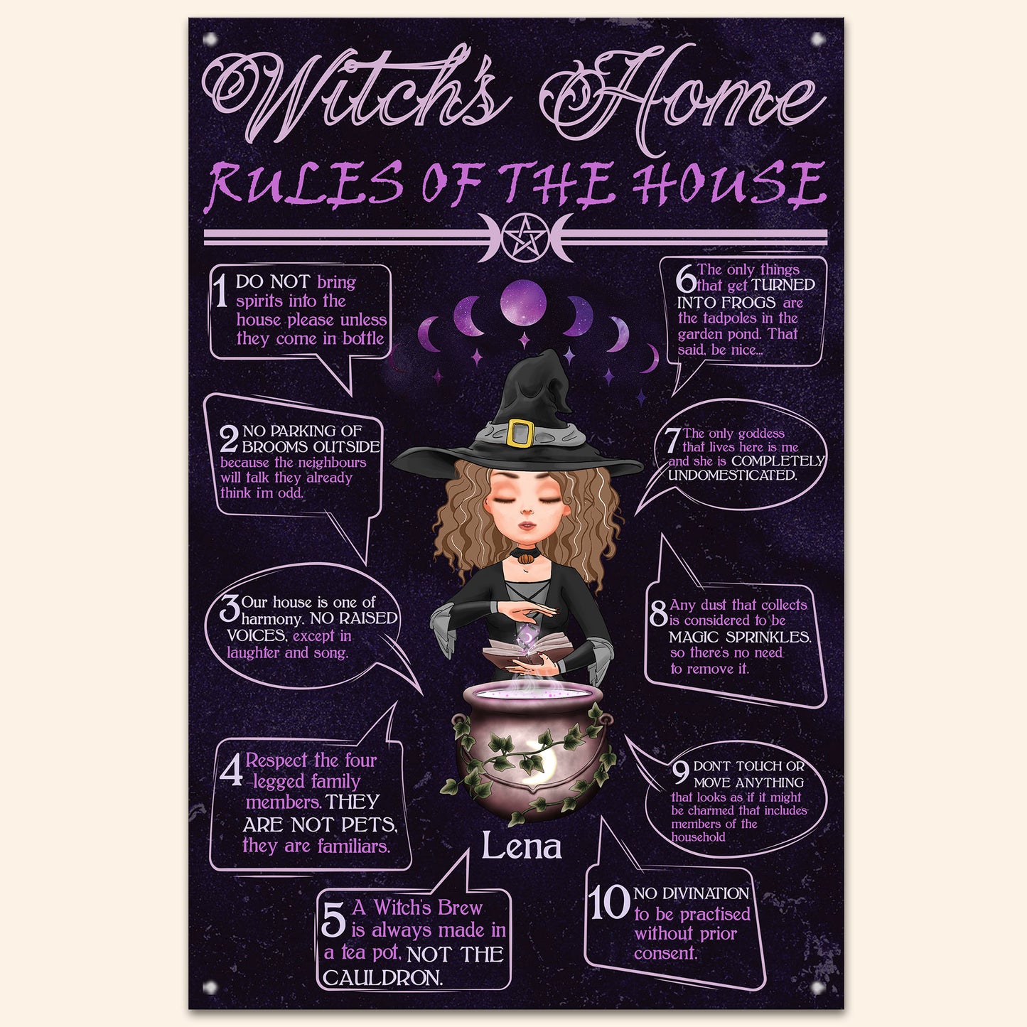 Witch's Home Rules Of The House - Personalized Metal Sign - Grimoire