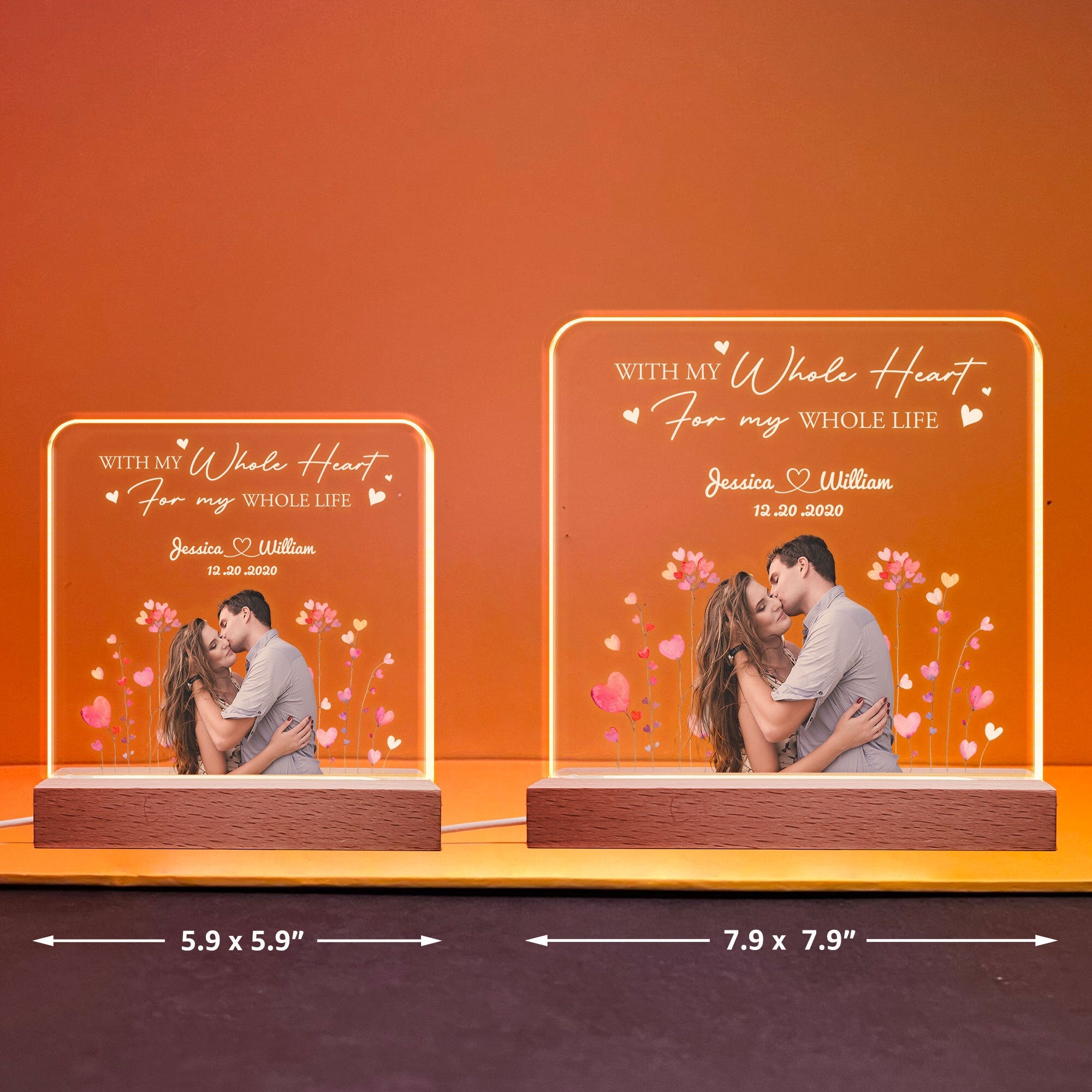 With My Whole Heart, For My Whole Life - Personalized LED Light