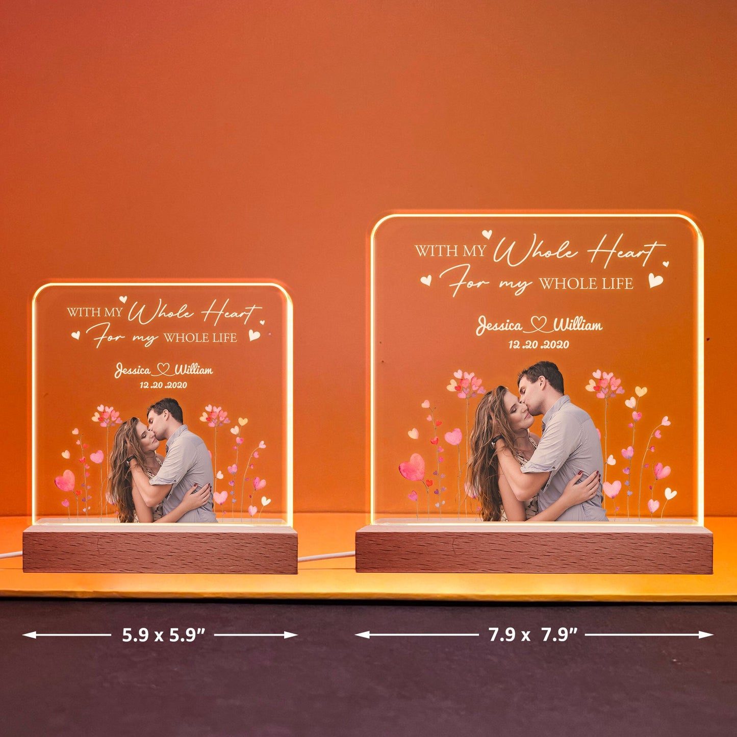 With My Whole Heart, For My Whole Life - Personalized LED Light