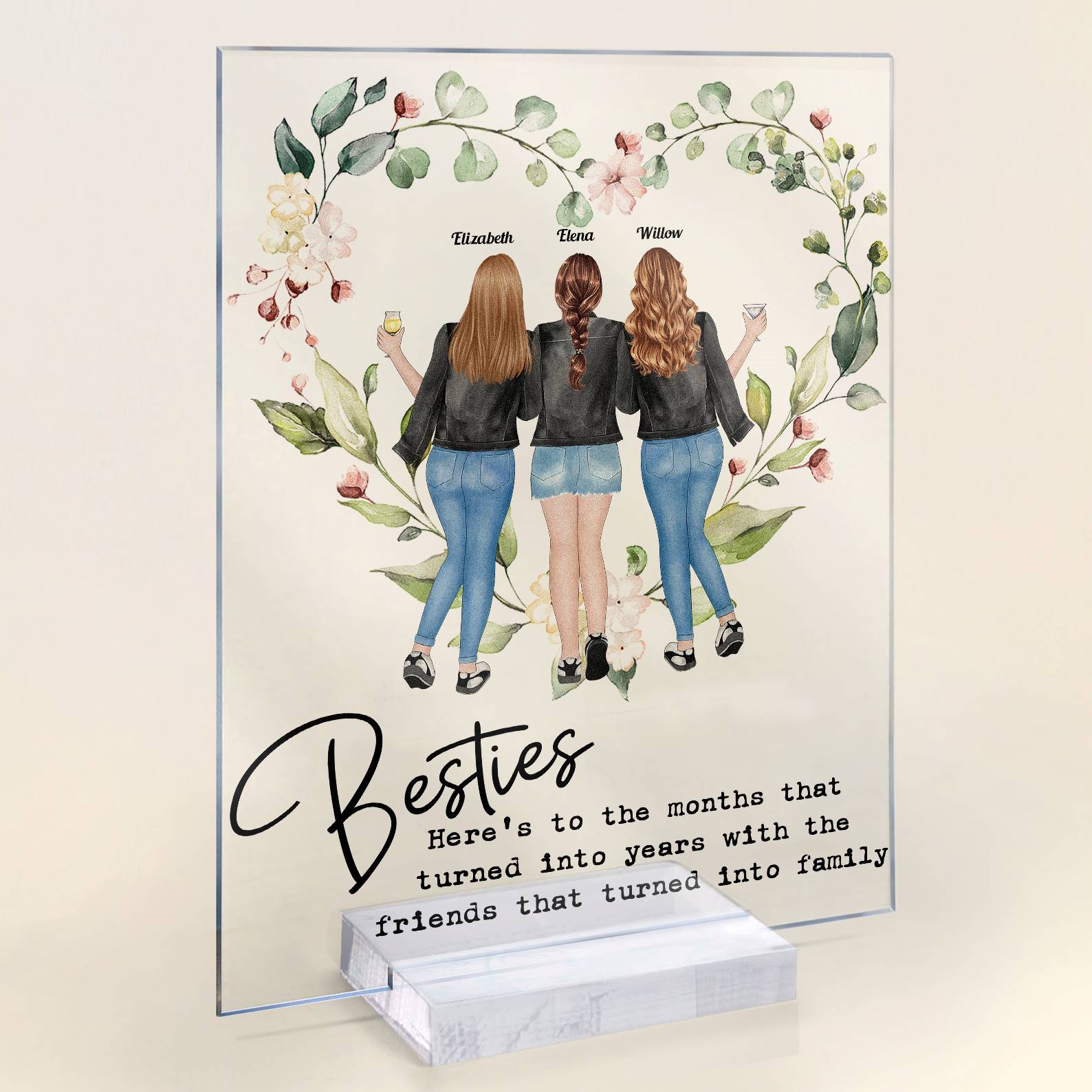With The Friends That Turned Into Family - Personalized Acrylic Plaque - Birthday Gift New Year Gift For Besties, BFF, Soul Sisters