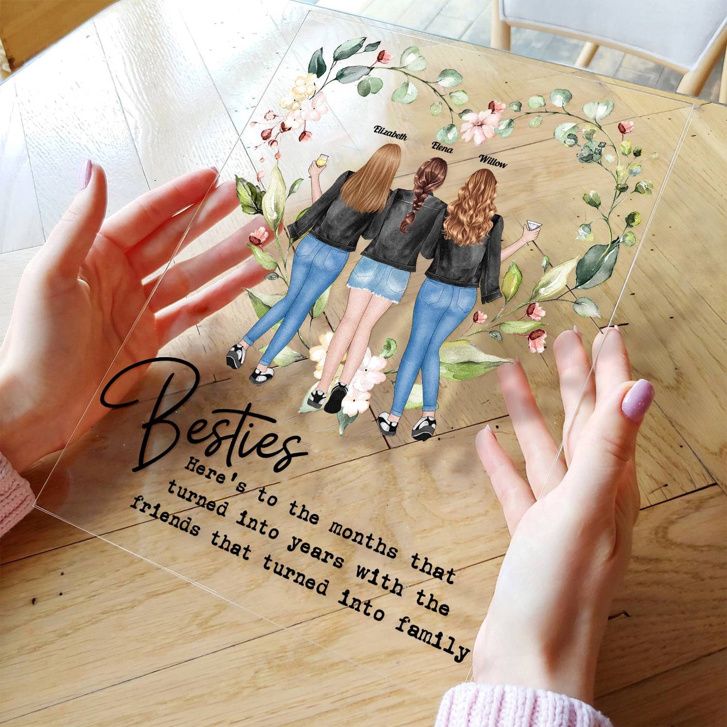 With The Friends That Turned Into Family - Personalized Acrylic Plaque - Birthday Gift New Year Gift For Besties, BFF, Soul Sisters