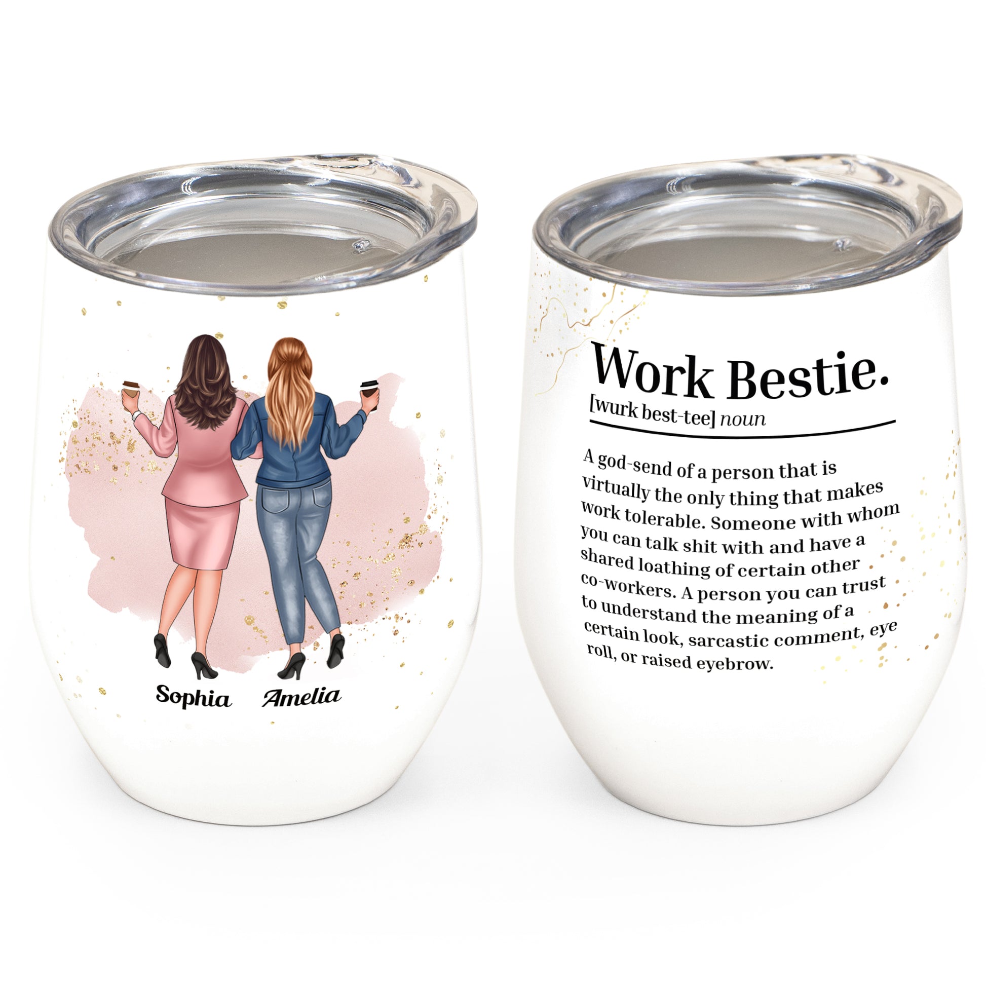 Work Bestie Definition - Personalized Wine Tumbler - Birthday Gift Leaving Gift For Work Besties, Colleagues, Best Friends