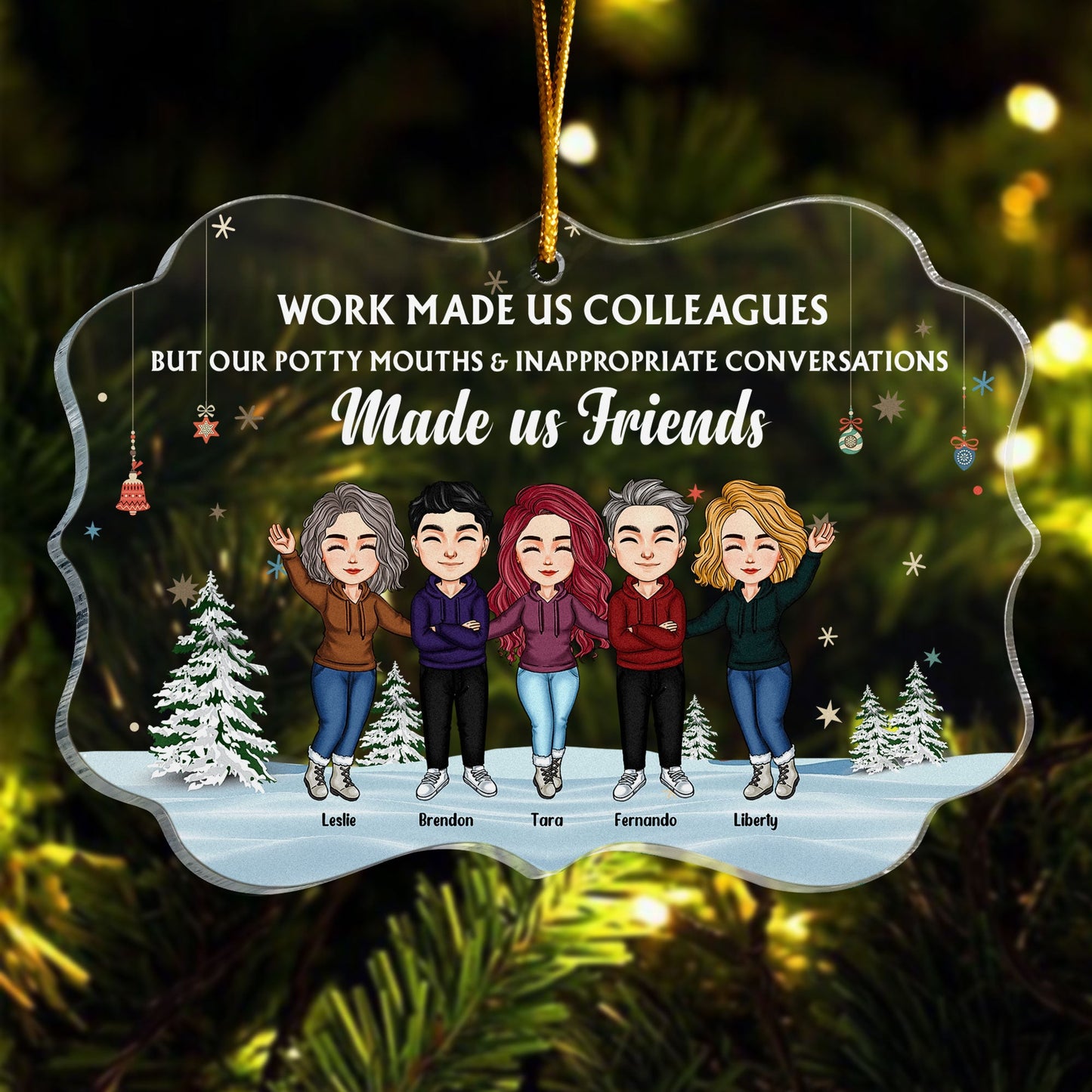 Work Besties Through Another Year - Personalized Acrylic Ornament - Funny, Birthday, Christmas Gift For Coworkers, Colleagues, Friends, Office Besties