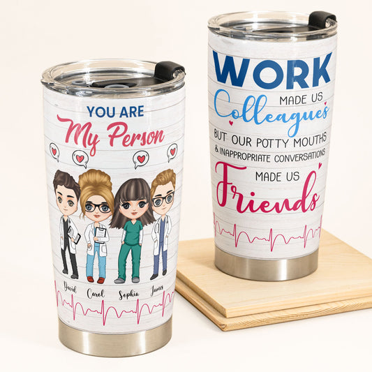Work Made Us Colleagues - Personalized Tumbler Cup - Birthday Gift For Nursing Colleagues - Cute Chibi Nurse