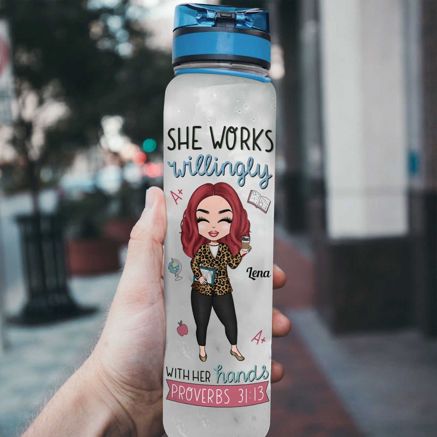 Work Willingly With Her Hand - Personalized Water Tracker Bottle