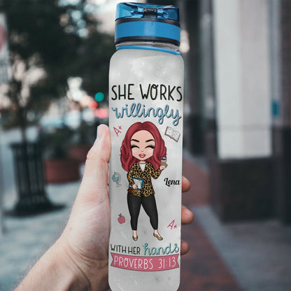 Work Willingly With Her Hand - Personalized Water Tracker Bottle