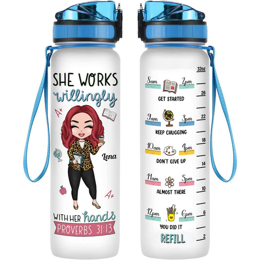 Work Willingly With Her Hand - Personalized Water Tracker Bottle