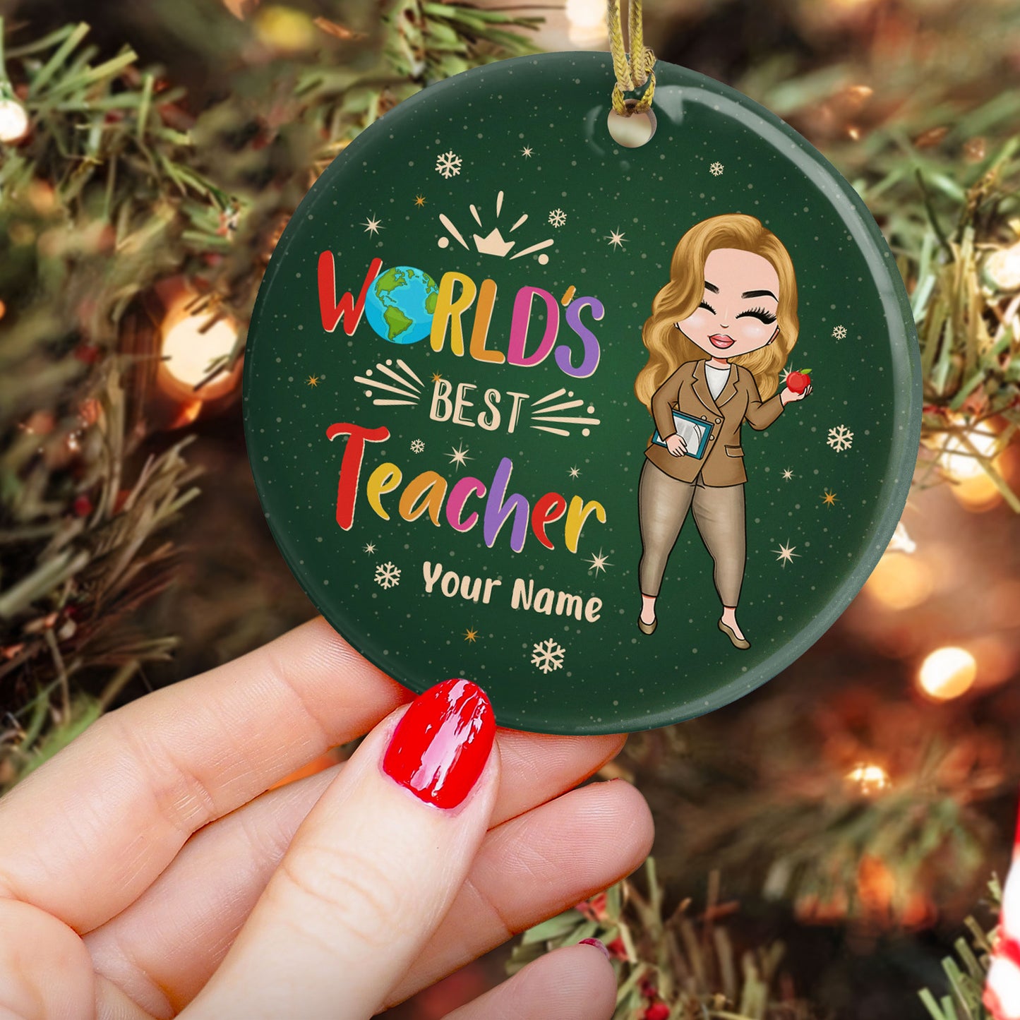 World's Best Teacher - Personalized Ornament - Christmas Gift For Teacher