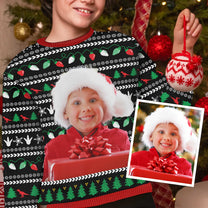 Xmas Dinosaur - Personalized Photo Kid's Ugly Sweater