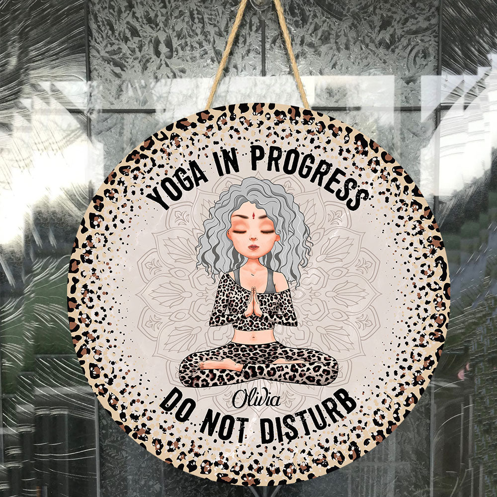 Yoga In Progress - Personalized Round Wood Sign - Yoga Girl