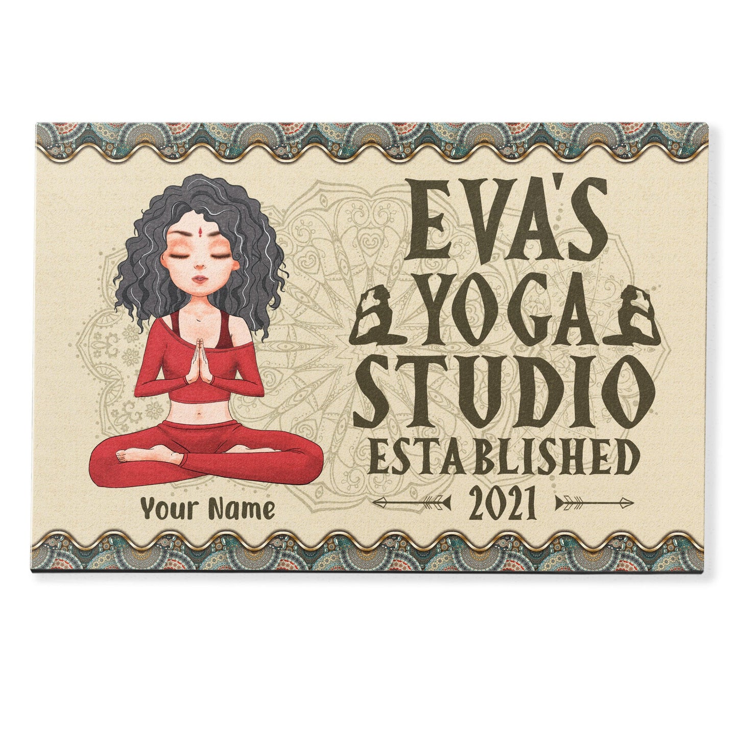 Yoga Studio - Personalized Doormat  - Birthday Gift For Yoga Lover - Yoga Girl Illustration