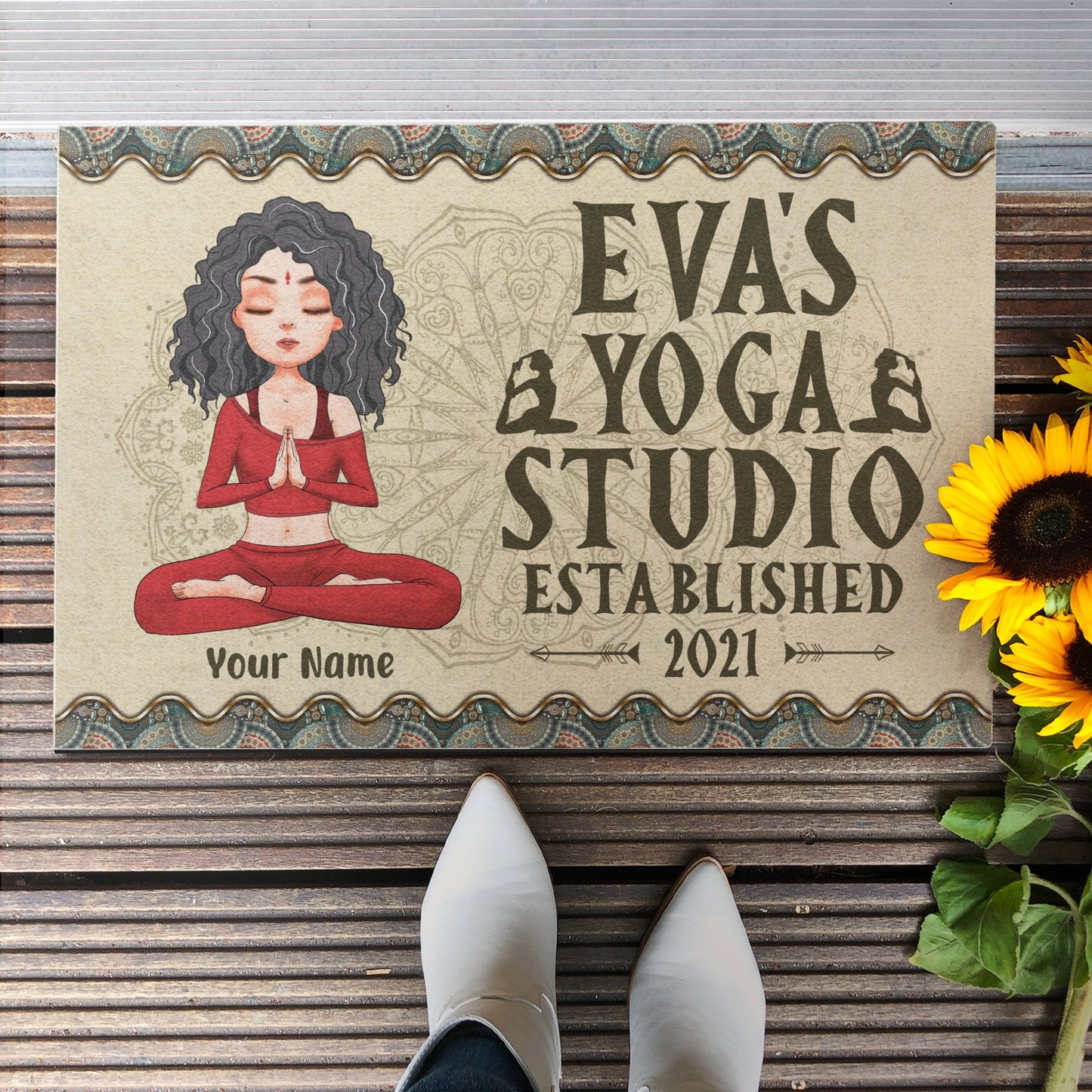 Yoga Studio - Personalized Doormat  - Birthday Gift For Yoga Lover - Yoga Girl Illustration