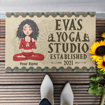 Yoga Studio - Personalized Doormat  - Birthday Gift For Yoga Lover - Yoga Girl Illustration