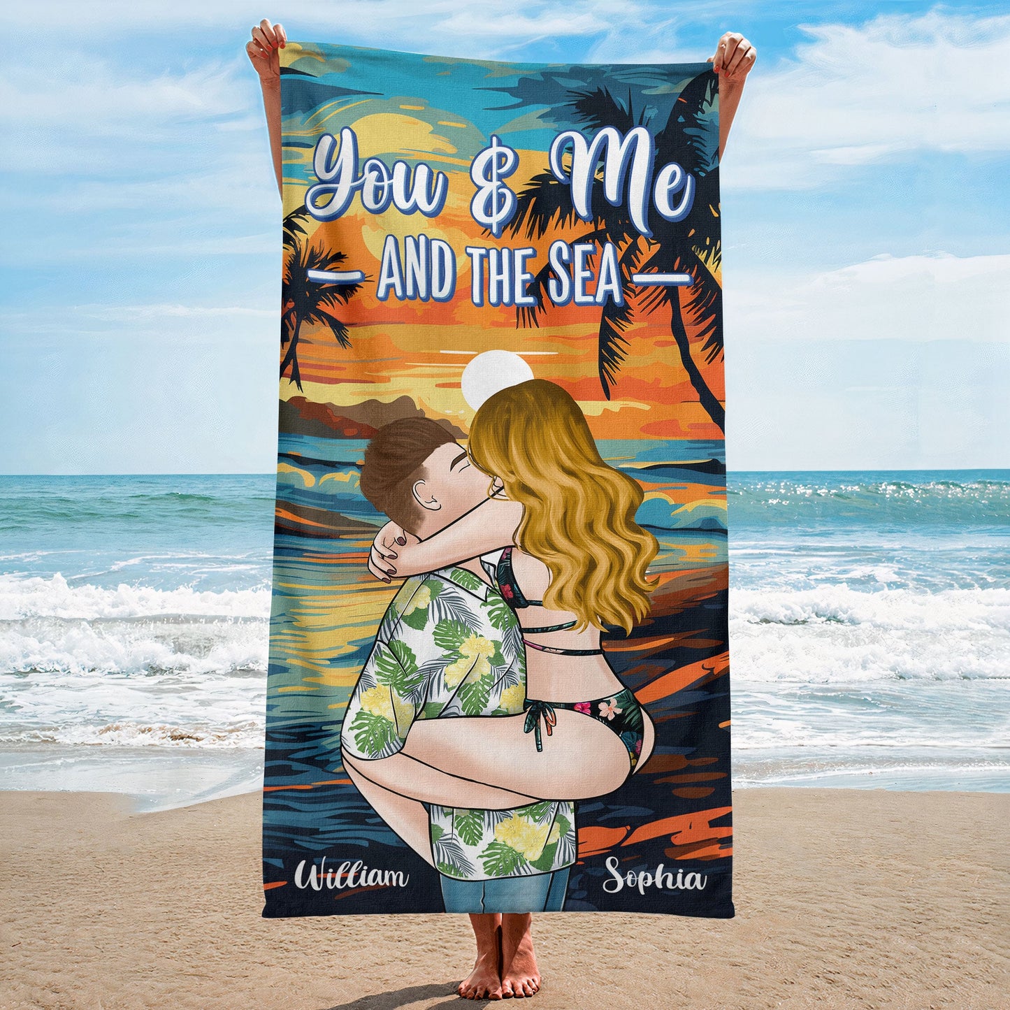 You And Me And The Sea - Personalized Beach Towel