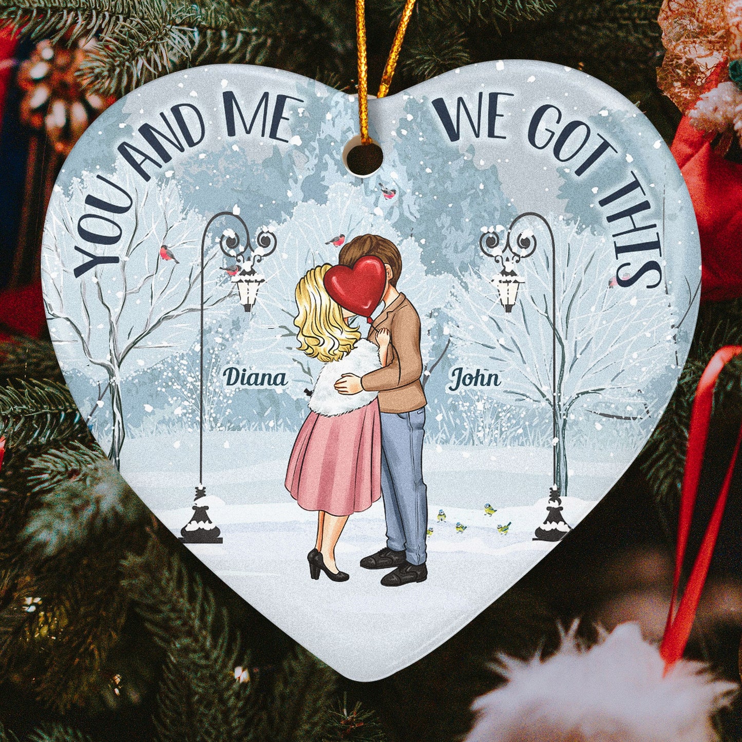 You And Me We Got This - Personalized Heart Shaped Ceramic Ornament