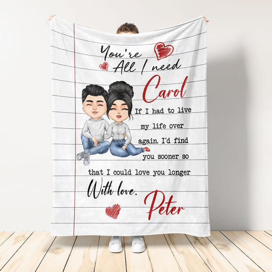 You Are All I Need Love Letter  - Personalized Blanket - Anniversary, Valentine's Day, Birthday Gift For Spouse, Husband, Wife, Lovers, Girlfriend, Boyfriend