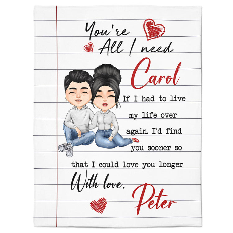 You Are All I Need Love Letter  - Personalized Blanket - Anniversary, Valentine's Day, Birthday Gift For Spouse, Husband, Wife, Lovers, Girlfriend, Boyfriend