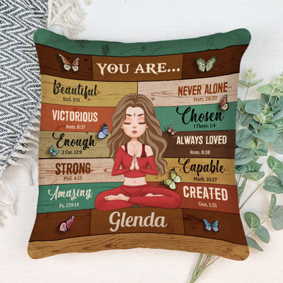 You Are Beautiful - Personalized Pillow (Insert Included) - Birthday Gift For Yoga Lovers - Yoga Girl Illustration
