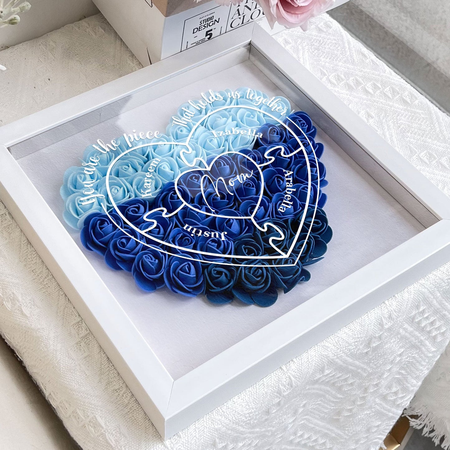 You Are The Piece That Hold Us Together - Personalized Flower Shadow Box