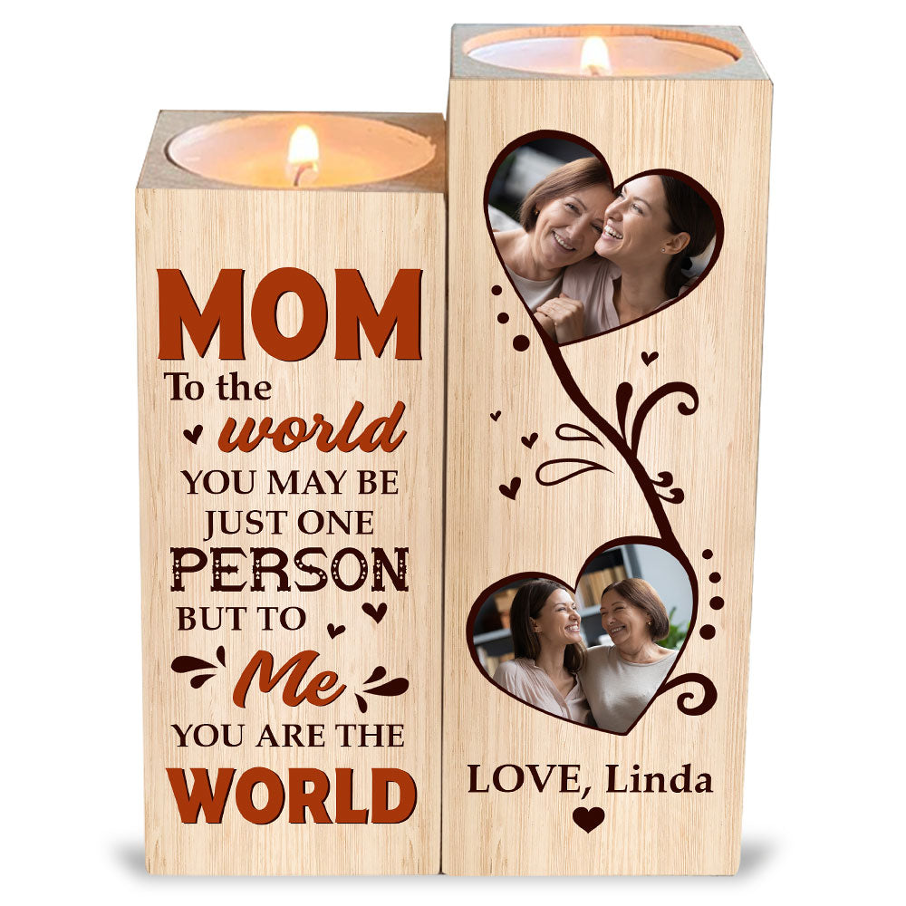 You Are The World To Me - Personalized Photo Wood Candle Holder - Loving, Birthday Gift For Mom, Mother