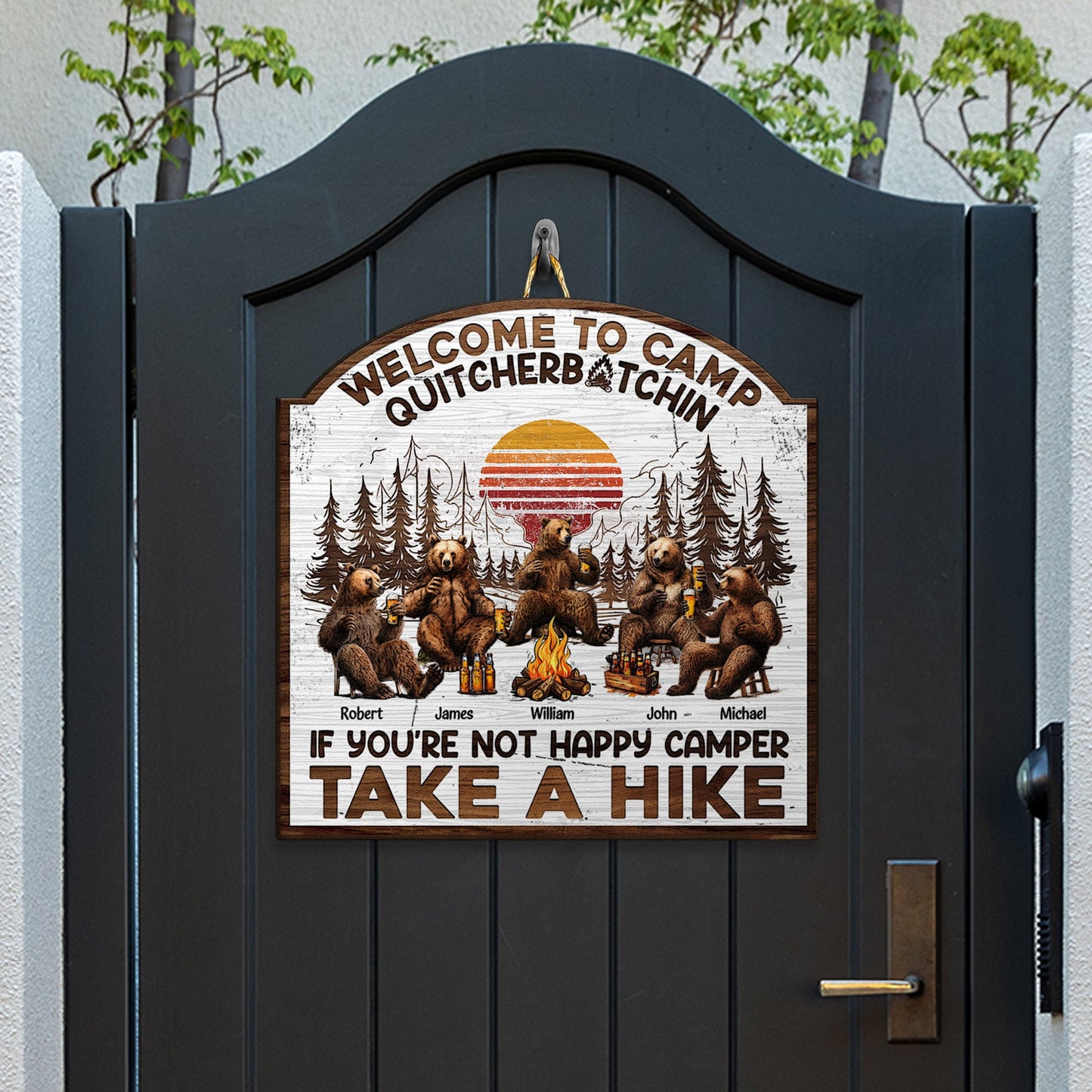 You Don't Have To Be Crazy To Camp With Us - Personalized Custom Shaped Wood Sign