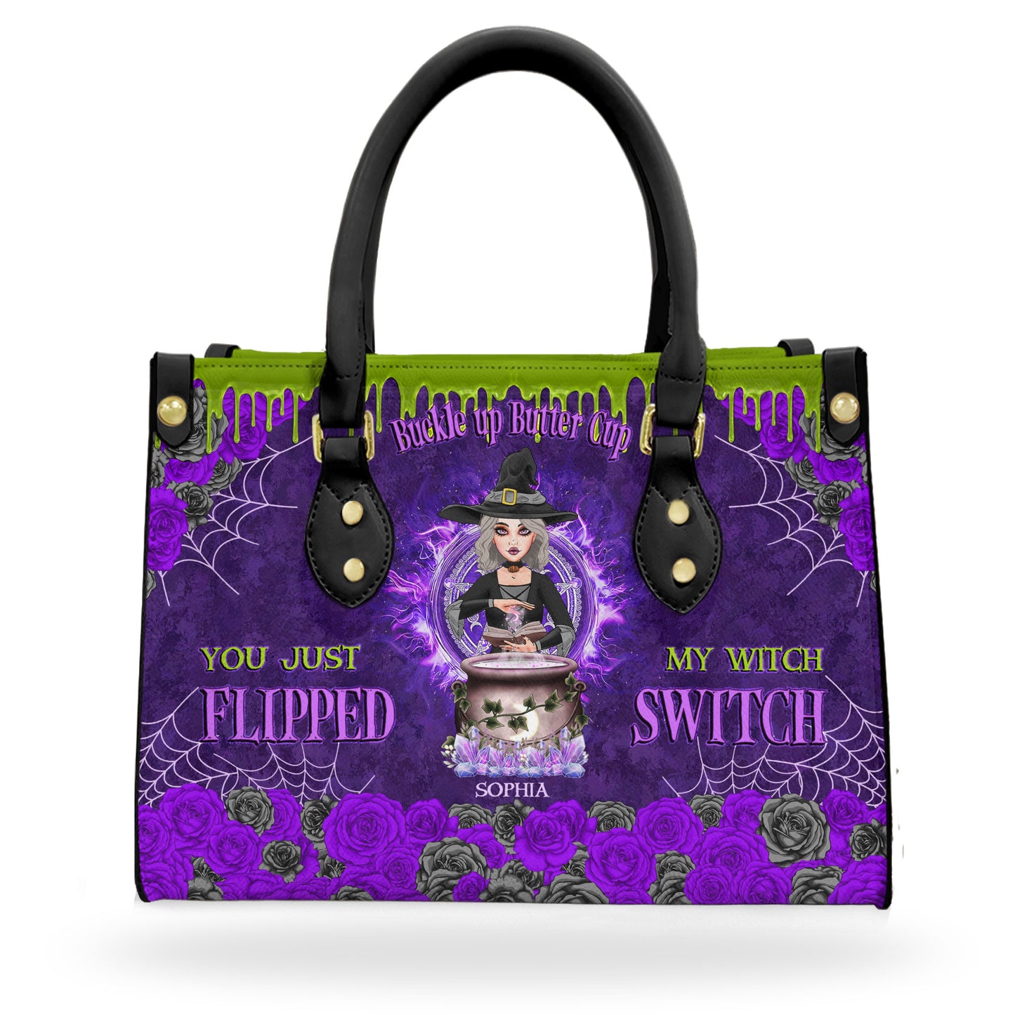 You Just Flipped My Witch Switch - Personalized Leather Bag - Halloween, Funny, Birthday Gift For Witches, Witch Craft, Best Friends, Coven Sisters