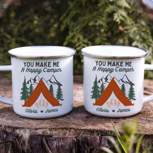 You Make Me A Happy Camper - Personalized Enamel Mug